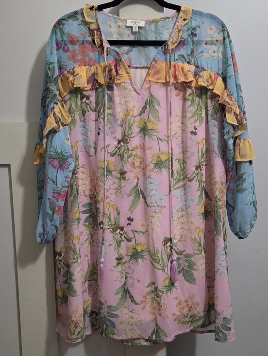 Umgee Dresses & Skirts - Umgee Pink & Blue Floral Ruffle Dress